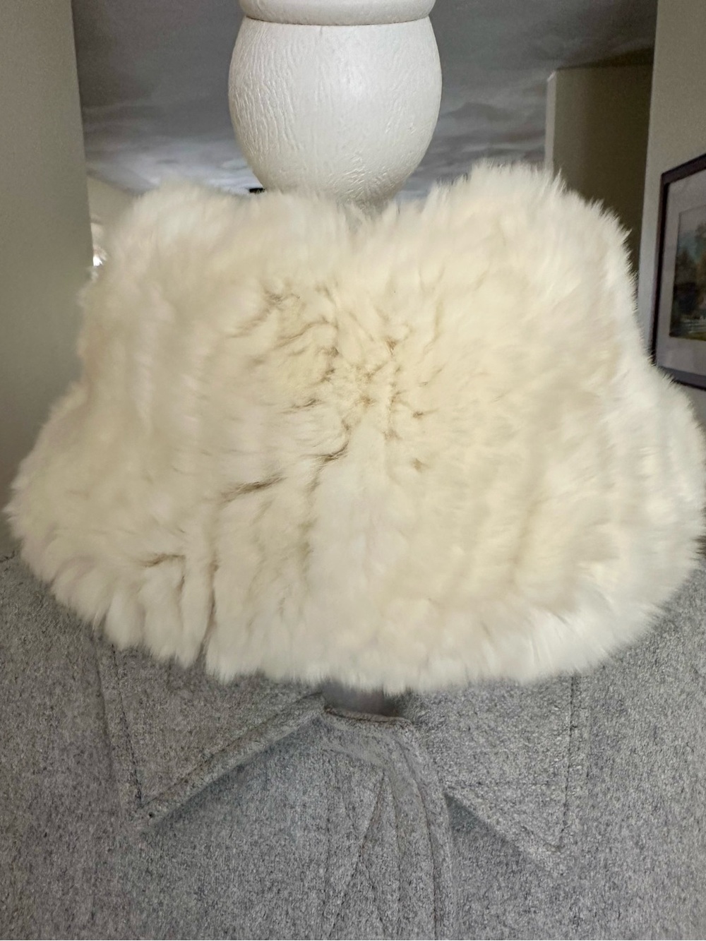 GLAMOURPUSS NYC Off White Ivory Knitted Rex Rabbit Fur Funnel Neck Warmer